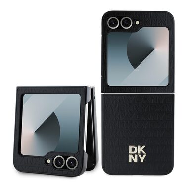 DKNY PU Leather Repeat Pattern Stack Logo Zadní Kryt pro Samsung Galaxy Z Flip 6 černá