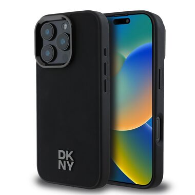 DKNY PU Leather Stack Logo Magsafe Zadní Kryt pro Apple iPhone 16 Pro černá