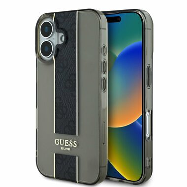 Guess IML Middle 4G Stripe Zadní Kryt pro Apple iPhone 16 černá
