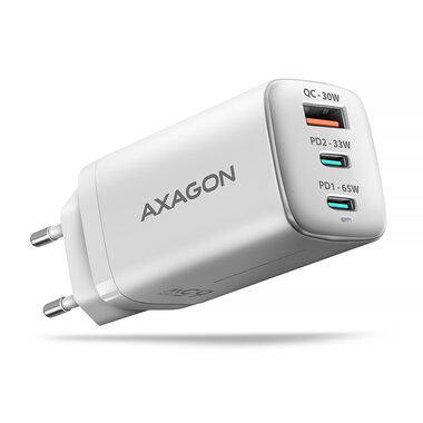 AXAGON ACU-DPQ65W bílá / GaN nabíječka do sítě / 1x USB-A / 2x USB-C / 65W