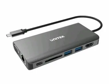 Rozbaleno - Unitek D1019A 8v1 / Dokovací stanice / 1x DVI-I / 1x HDMI / 1x DP / LAN / USB / rozbaleno