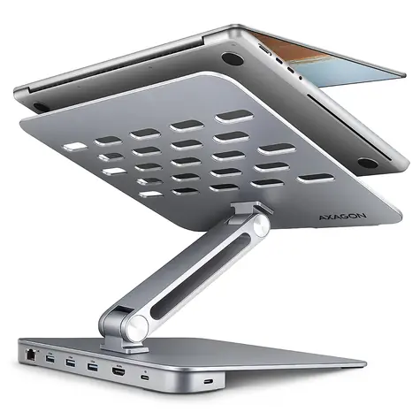 AXAGON HMC-STND, stojan pro 10"-16" notebooky, USB 5Gbps hub, 3x USB-A, HDMI 4k/60Hz, RJ-45, PD 100W, kabel USB-C 60cm