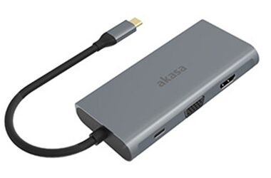 AKASA AK-CBCA21-18BK dokovací stanice / USB-C / VGA / HDMI / RJ45 / 3x USB-A / SD/MicroSD
