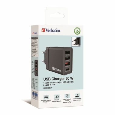 Verbatim USB nabíječka do sítě 30W černá / 30w / 4 porty