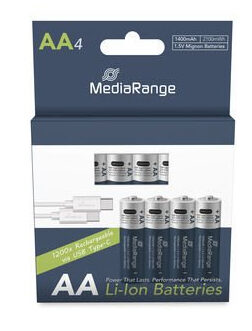 MediaRange nabíjecí USB-C Li-Ion baterie Mignon AA / 1400mAh / 1.5V / 4ks