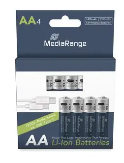 MediaRange nabíjecí USB-C Li-Ion baterie Mignon AA / 1400mAh / 1.5V / 4ks