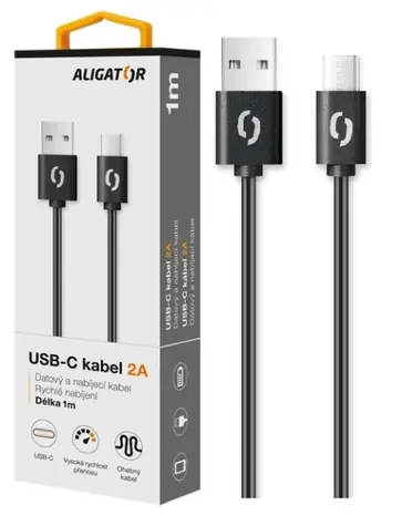 Aligator Datový kabel 2A USB-C 1m / černý