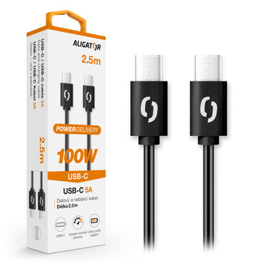 Aligator Datový kabel POWER 100W / USB-C/USB-C 5A / 2.5m černý