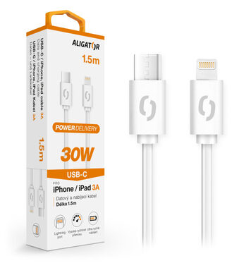 Aligator Datový kabel POWER 30W / USB-C/Lightning 3A 1 / 1.5m / bílý