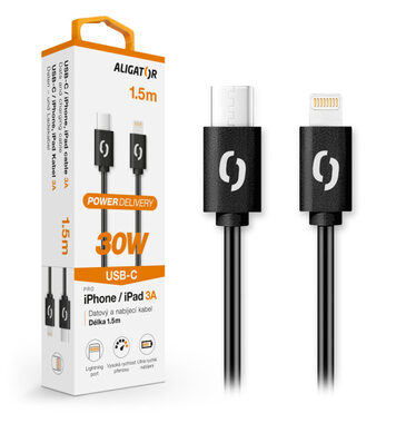 Aligator Datový kabel POWER 30W / USB-C/Lightning 3A 1.5m / černý
