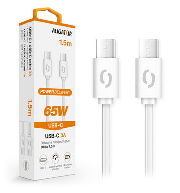 Aligator Datový kabel POWER 65W / USB-C/USB-C 3A 1. 5m / bílý