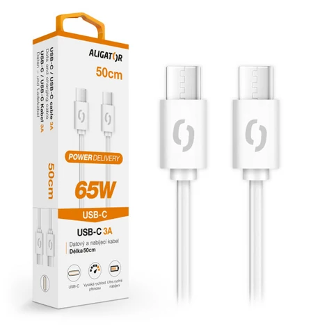 Aligator Datový kabel POWER 65W / USB-C/USB-C 3A / 0 / 5m bílý
