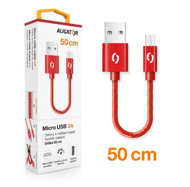 Aligator Datový kabel PREMIUM 2A / Micro USB 50cm červený