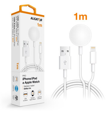 Aligator Nabíjecí kabel 2v1 pro iPhone/iPad a Apple Watch / bílý