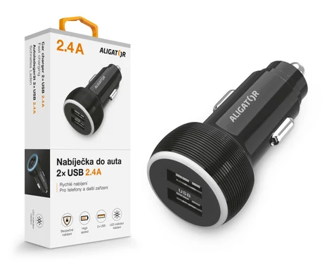 Aligator Nabíječka do auta ALIGATOR / 2xUSB 2 / 4A / originální černá