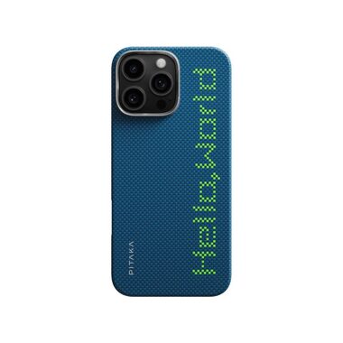 Pitaka Tactile Woven Case Hello World ochranný kryt pro iPhone 16 Pro modrá
