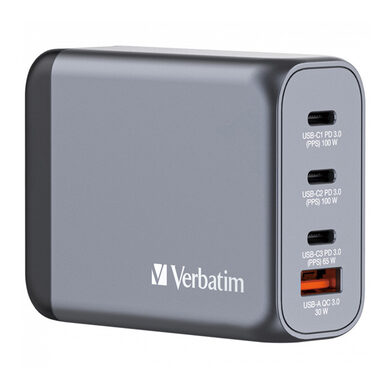 Verbatim 32202 Cestovní univerzální GaN nabíjecí adaptér 100W šedá / 3x USB-C / 1x USB-A / QC / PD