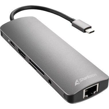 Sharkoon Combo Adapter šedá / dokovací adaptér / 3x USB 3.2 / RJ45 / USB-C 