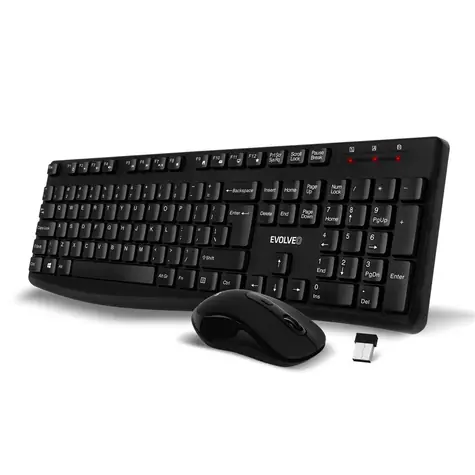 EVOLVEO K1050-BK-EN Tichý set bezdrátové klávesnice a myši černá / US INTL znaky / USB-A přijímač 2.4 GHz