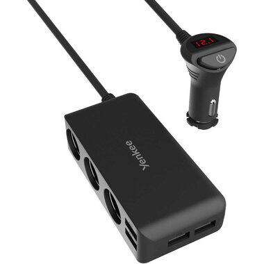 YENKEE YAC 450 černá / Nabíjecí adaptér do auta / 4x USB-A / 3x 12V výstup / 1 m