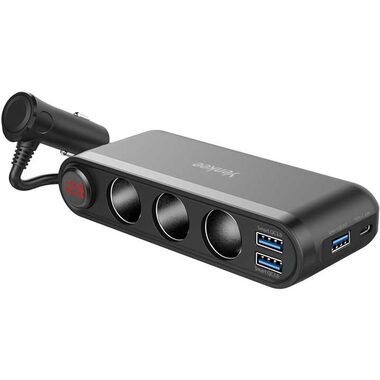 YENKEE YAC 470 černá / Nabíjecí adaptér do auta / 3x USB-A / 1x USB-C / 3x 12V výstup / 0.7 m