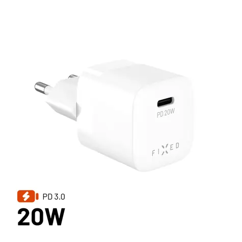 FIXED Síťová nabíječka Mini s USB-C výstupem a podporou PD 20W bílá