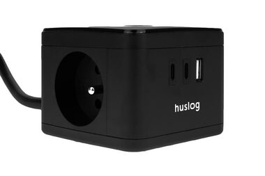 Huslog nabíjecí stanice 12W černá / 2x zásuvka / 2x USB-C / 1x USB-A