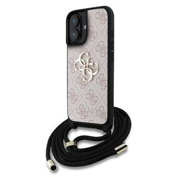 Guess PU 4G Metal Logo Crossbody Popruh Zadní Kryt pro iPhone 16 Pink