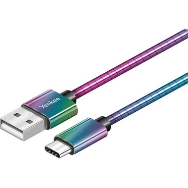 YENKEE YCU 351 Ocelový kabel USB-A 2.0 (M) - USB-C 2.0 (M) 1m duhová / 480mb/s 