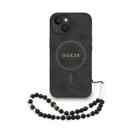 Guess PU Leather 4G Colored Ring Strap MagSafe Zadní Kryt pro iPhone 15 Black