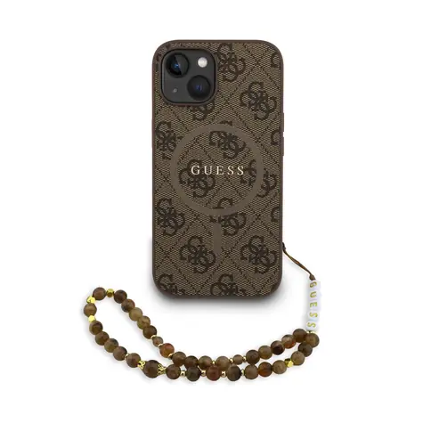 Guess PU Leather 4G Colored Ring Strap MagSafe Zadní Kryt pro iPhone 15 Brown