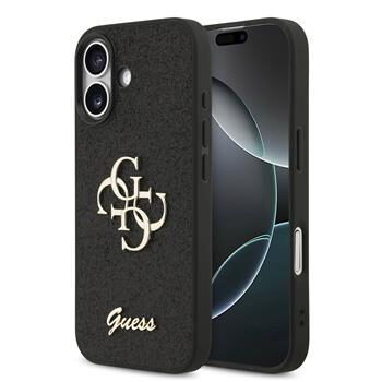 Guess PU Fixed Glitter 4G Metal Logo Zadní Kryt pro iPhone 17 Black