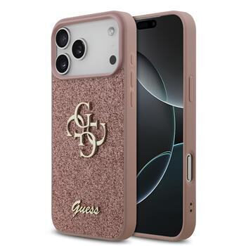 Guess PU Fixed Glitter 4G Metal Logo Zadní Kryt pro iPhone 17 Pro Max Pink