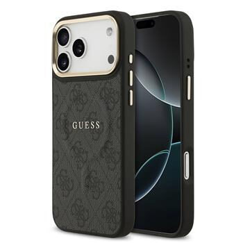 Guess PU Leather 4G Gold Frame MagSafe Zadní Kryt pro iPhone 17 Pro Max Black