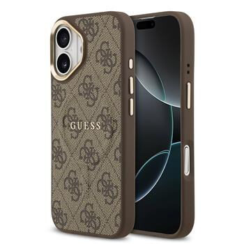 Guess PU Leather 4G Gold Frame MagSafe Zadní Kryt pro iPhone 17 Brown