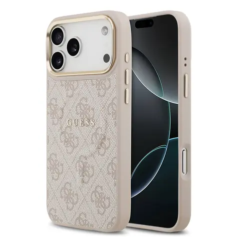 Guess PU Leather 4G Gold Frame MagSafe Zadní Kryt pro iPhone 17 Pro Max Pink