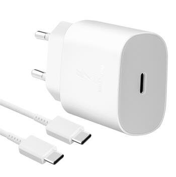Samsung (EP-TA800EWE + EP-DG980BWE) Cestovní nabíječka 25W USB-C/USB-C + Datový Kabel bílá