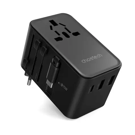 Choetech PD5022 Síťová cestovní GaN nabíječka EU/US/AUS/UK černá / 70W / USB-A / USB-C