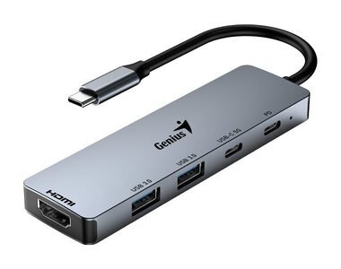 GENIUS hub UH-500 šedá / Dokovací stanice / USB-C na HDMI / 2x USB3.0 / USB-C / 100W PD