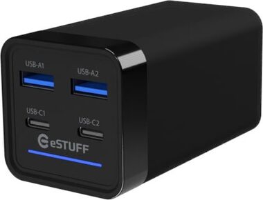 eSTUFF 65W 4-port PD GaN Multi Charger černá / Nabíječka / 2x USB-C / 2x USB-A