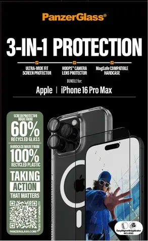 PanzerGlass Bundle 3in1 iPhone 16 Pro Max 6.9" D3O Hardcase + Screen Protector UWF+ Lens B1294+2864+
