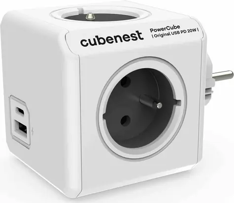 Cubenest PowerCube Original USB PD 20W USB A+C - šedá / 4x zásuvka + USB A+C 