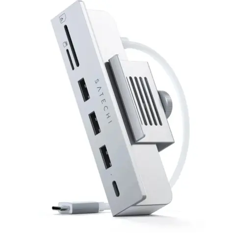 Satechi USB-C Clamp Hub stříbrná / Hub pro Apple iMac 24" 2021/2023 / USB-C / 3x USB-A / microSD / SD