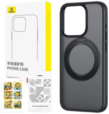 Baseus P60161006101-04 černé pouzdro se stojánkem SkyRing 360° pro Apple iPhone 15 + tvrzené sklo 