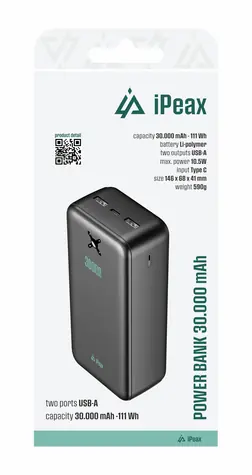 iPEAX Powerbanka 30000 mAh 10.5W černá / 2x USB-A