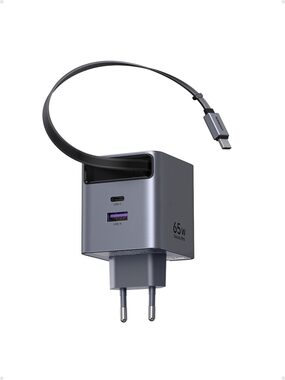 Ugreen 65825 GaN Rychlonabíječka se zatahovacím kabelem 70 cm / 65W / USB-C / USB-A