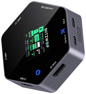 Blitzwolf BW-TH16 dokovací stanice 8in1 šedá / LCD Smart Display / 2x USB-A / 3x USB-C / 1x HDMI / SD + TF