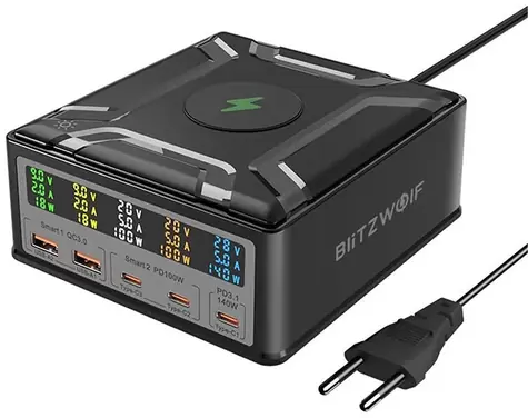 Blitzwolf BW-S28 dokovací stanice 260W černá / 2xUSB-A / 3xUSB-C / bezdrátové nabíjení