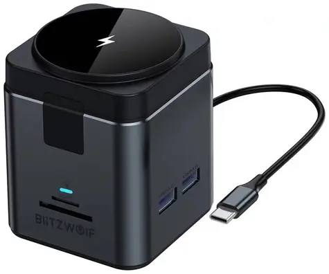 Blitzwolf BW-TH17 9v1 Dokovací stanice černá / 3xUSB-A / 2xUSB-C / bezdrátové nabíjení / 1x HDMI / 1x RJ45 / SD + TF 