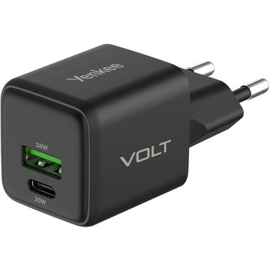 YENKEE YAC G38 VOLT BK 18+20W GaN černá / Nabíječka / USB-C 20W / USB-A 18W
